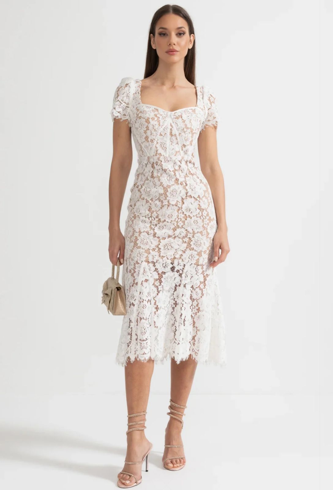 Vestido Longo de Renda Bordada - Silhueta Sereia com Estrutura Interna e Elegância Atemporal