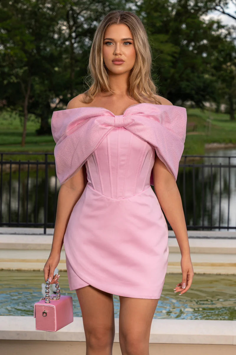 Vestido Curto Corset com Laço – Rosa