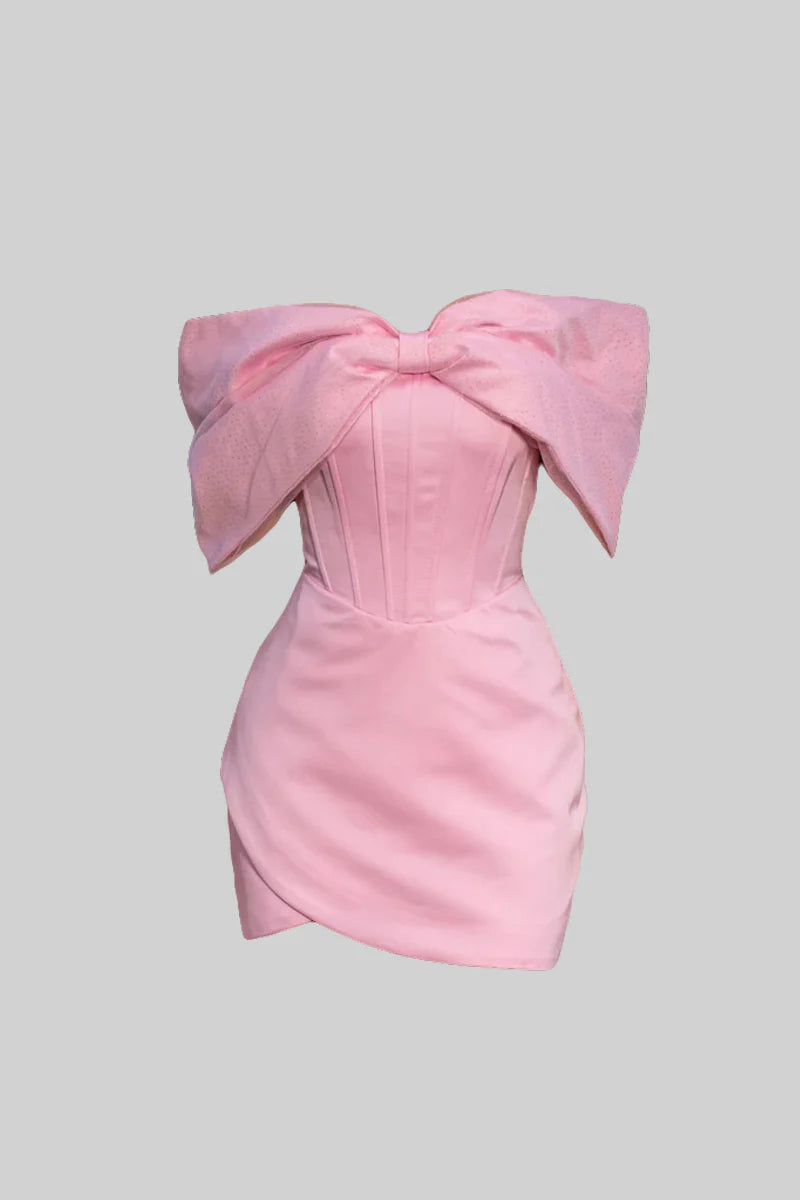 Vestido Curto Corset com Laço – Rosa