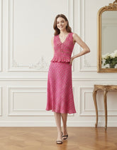 Conjunto Essence – Top Estampado em Favo & Saia Midi de Cintura Alta