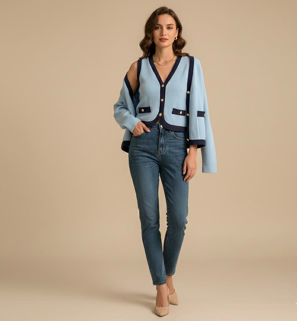 Conjunto Cardigan e Regata tricô