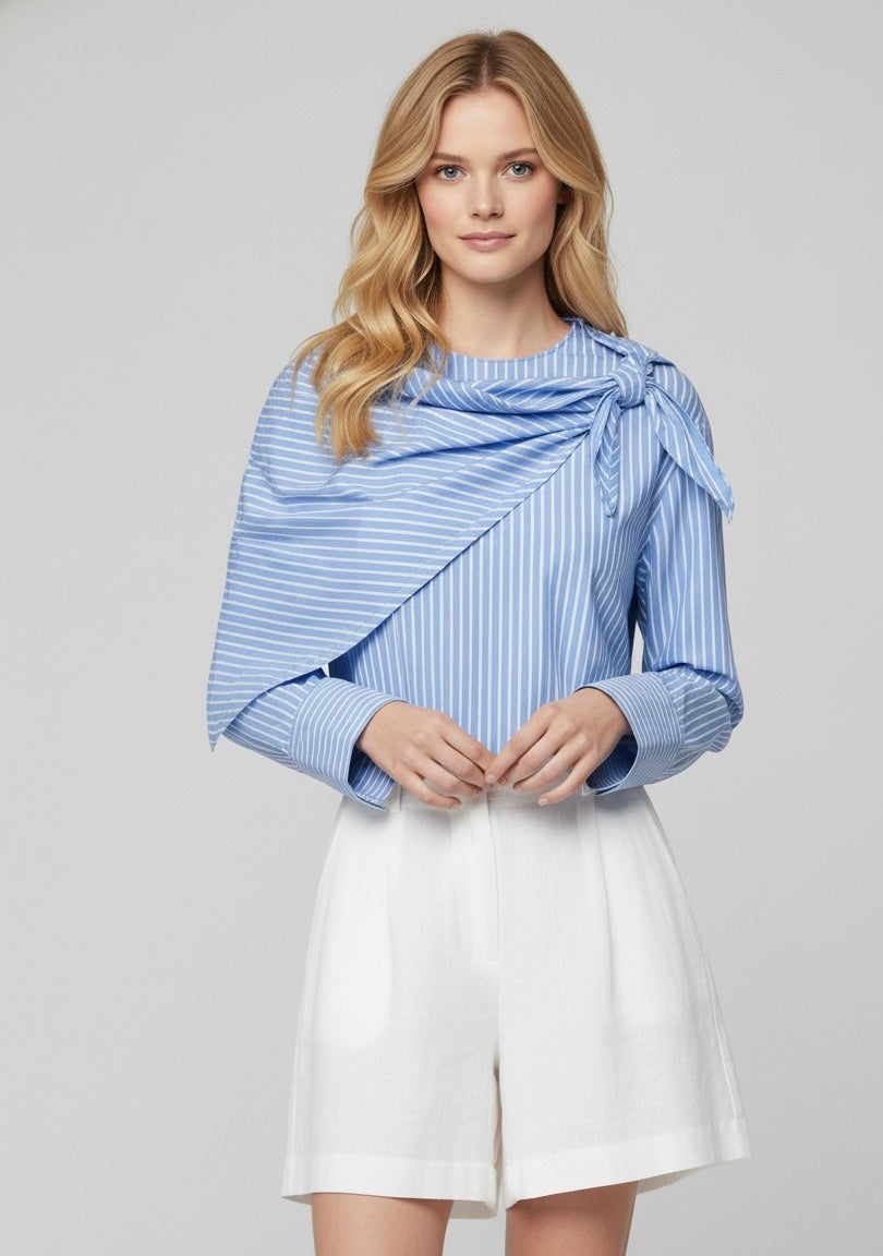 Camisa Casual Listrada com Lenço Integrado