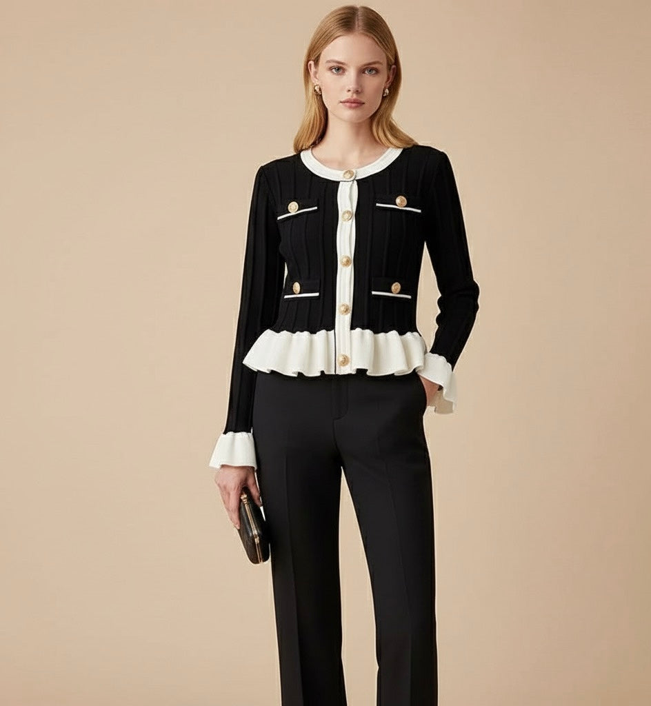 Cardigan Tricô Com Babado - Classic