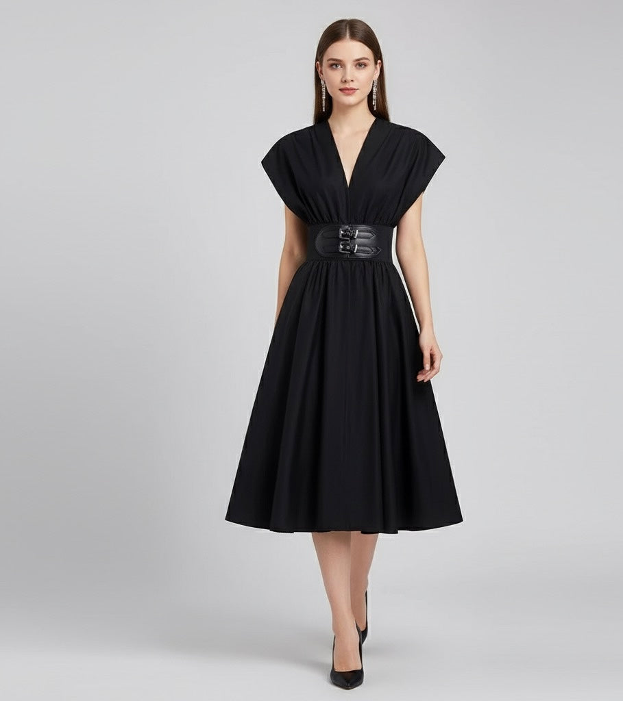 CHCH - Vestido Longo Sem Mangas de Cintura Alta