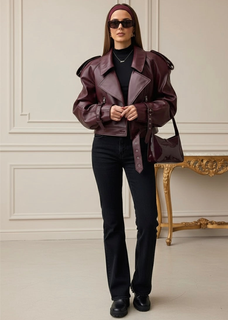 Jaqueta Couro canva - Vermelho Cereja