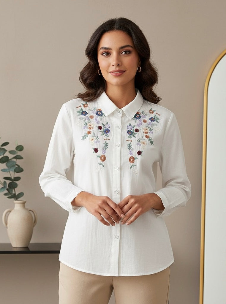 Camisa 100% Algodão com Bordado – Conforto e Estilo Natural