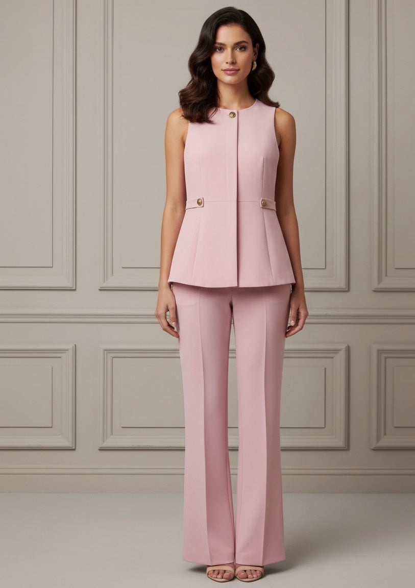 Colete Sem Mangas com Saia Curta ou Calça Flare, Estilo Moderno e Minimalista