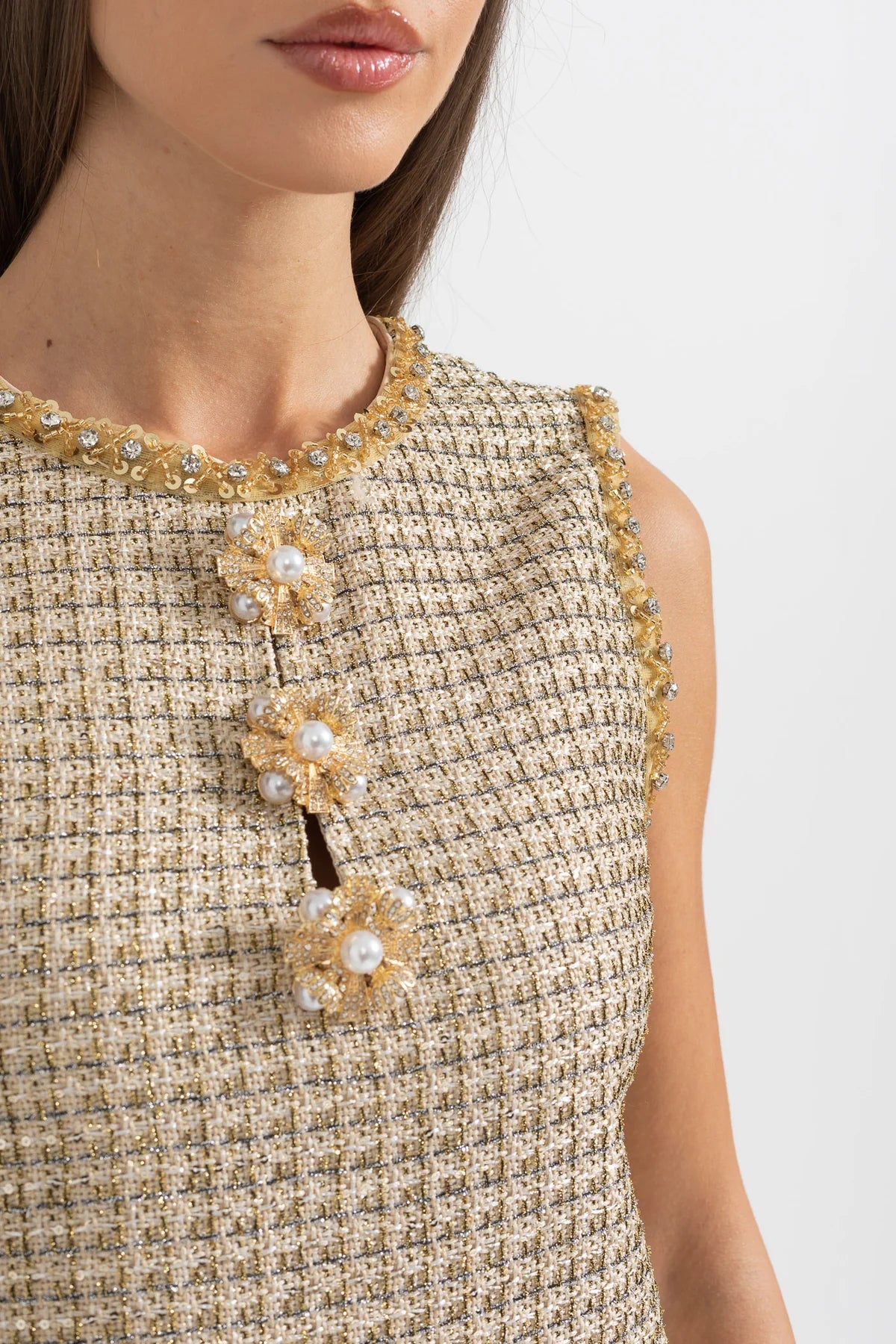 Vestido Tweed Bordado cristal - Novidade