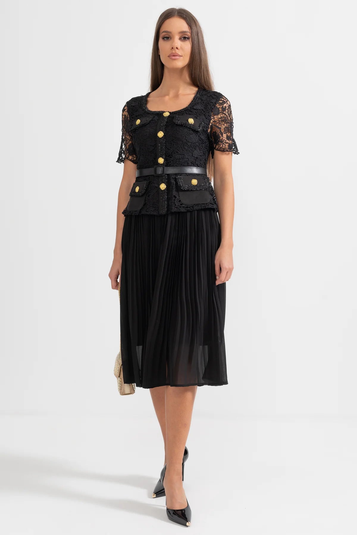 Vestido bordado renda luxo - com cinto