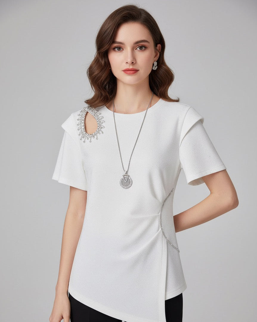 T-shirt Bordada Con detalhes - algodão