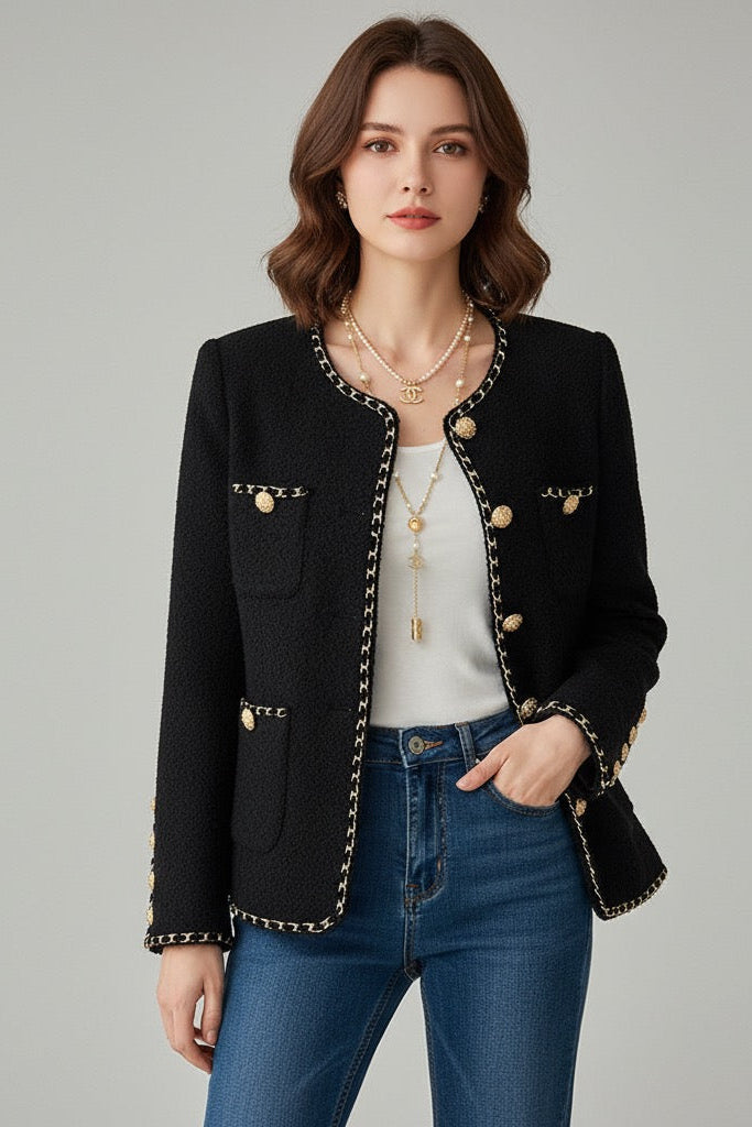 Blazer Tweed com detalhes Dourados