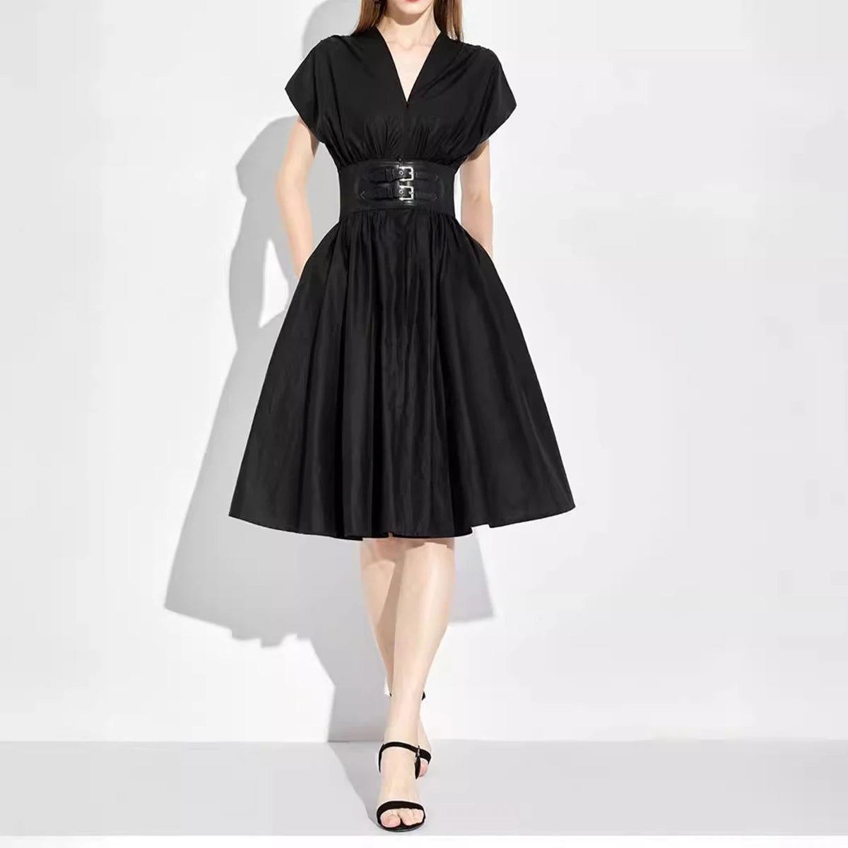 CHCH - Vestido Longo Sem Mangas de Cintura Alta