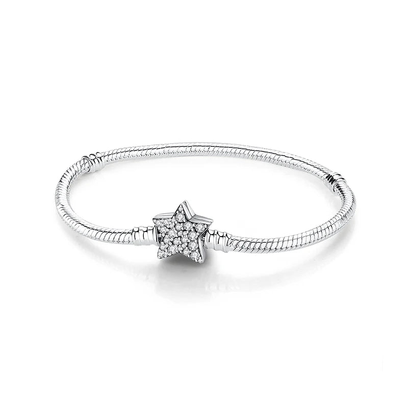 Pulseira de Prata 925 com Coração, Lua, Flor e Borboleta