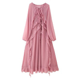 Vestido Feminino de Chiffon com Babados em Camadas