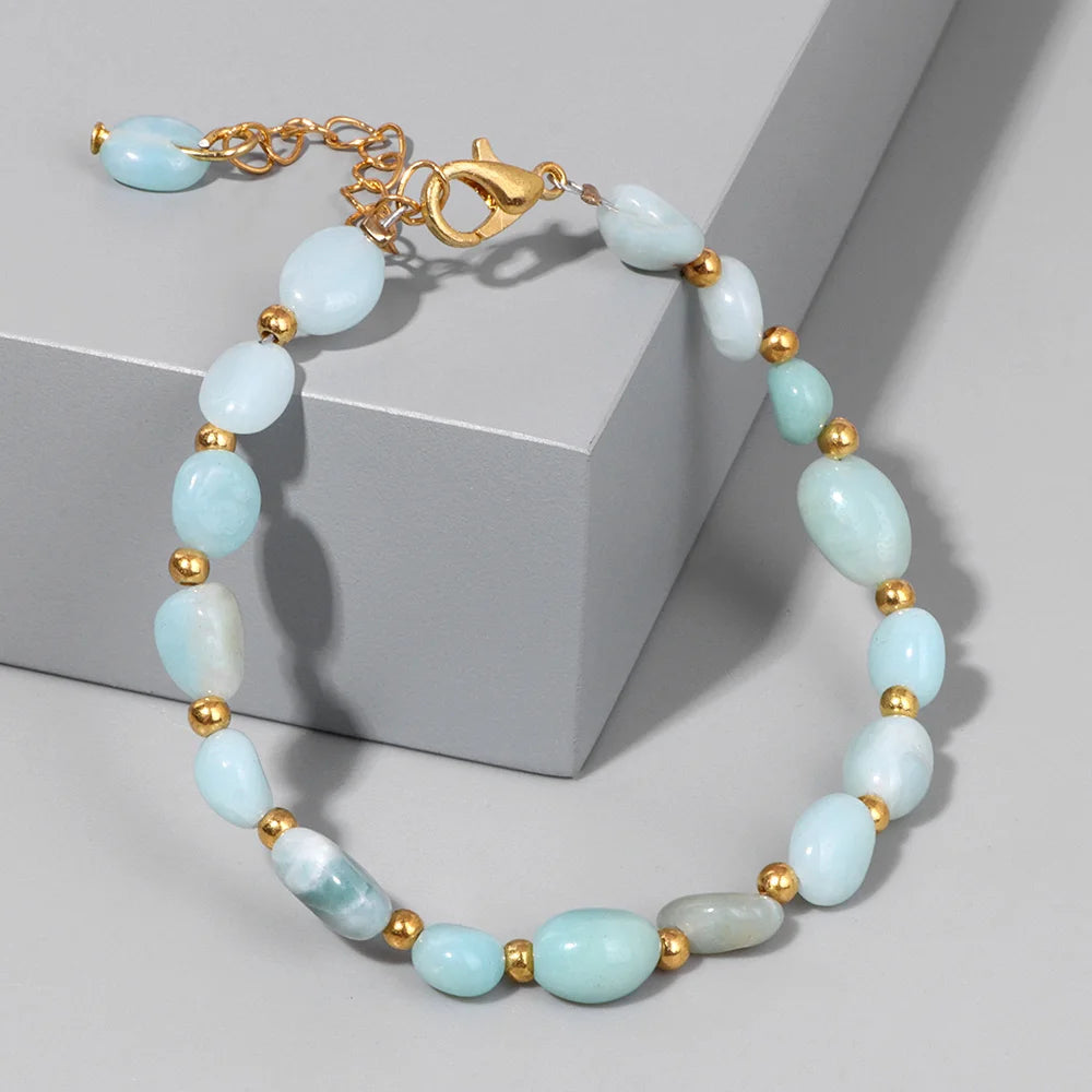 Pulseiras Pedras Naturais (Quartzo Rosa, Ágata) com Corrente Dourada, Estilo Bangle