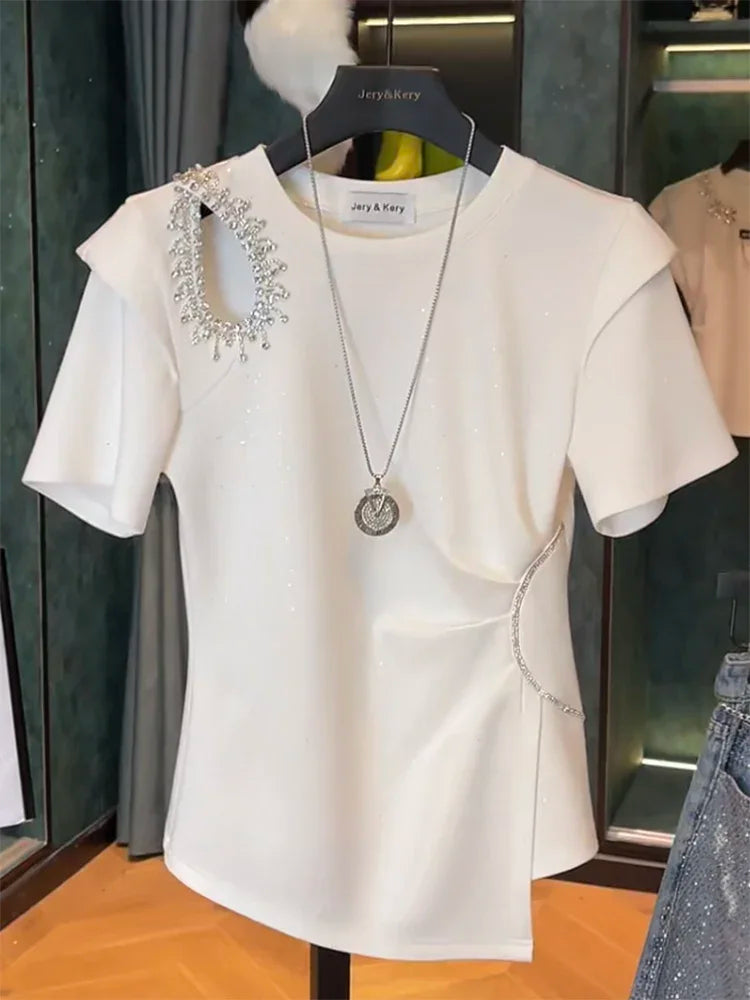 T-shirt Bordada Con detalhes - algodão