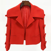 Blazer Cropped com Laço e Detalhes Vazados na Manga