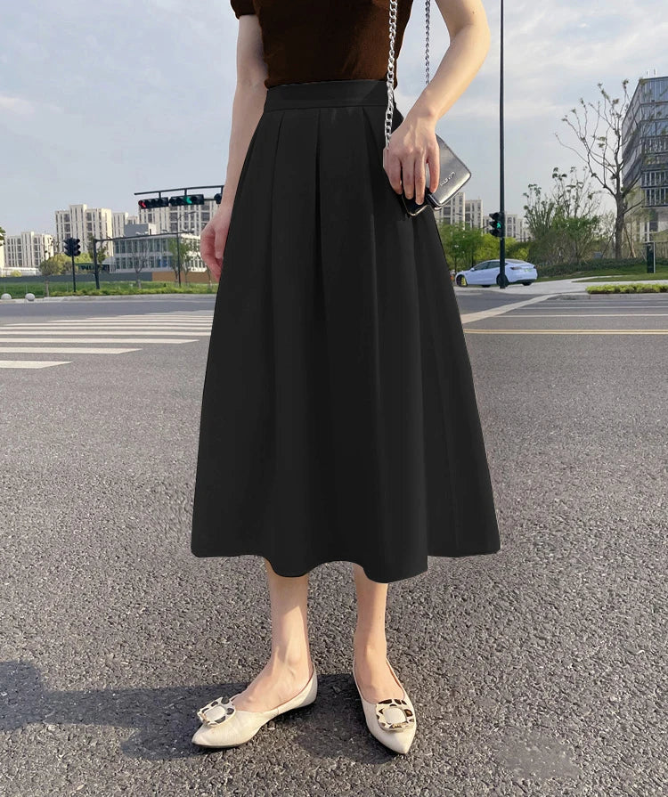 Saia Midi com bolsos alfaiataria