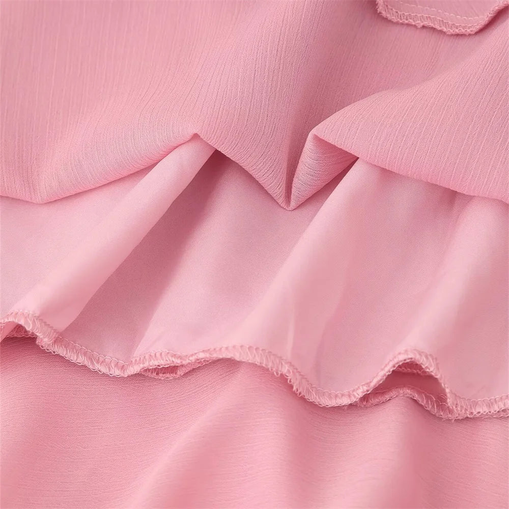 Vestido Feminino de Chiffon com Babados em Camadas