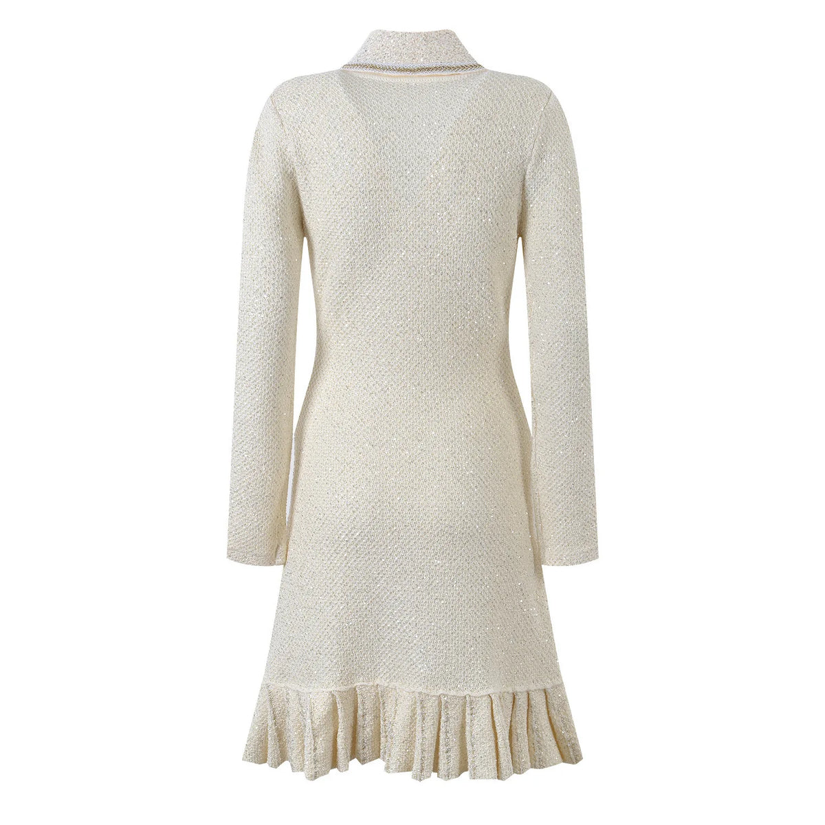 Vestido Tweed com Pérolas e Botões de Cristal – Silhueta Slim e Elegância Atemporal