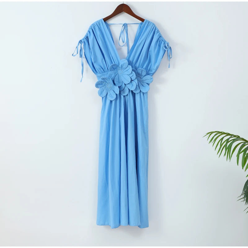 Vestido midi com flor - fluido novidade