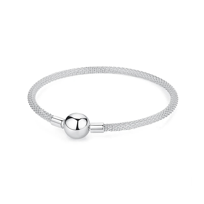 Pulseira de Prata 925 com Coração, Lua, Flor e Borboleta