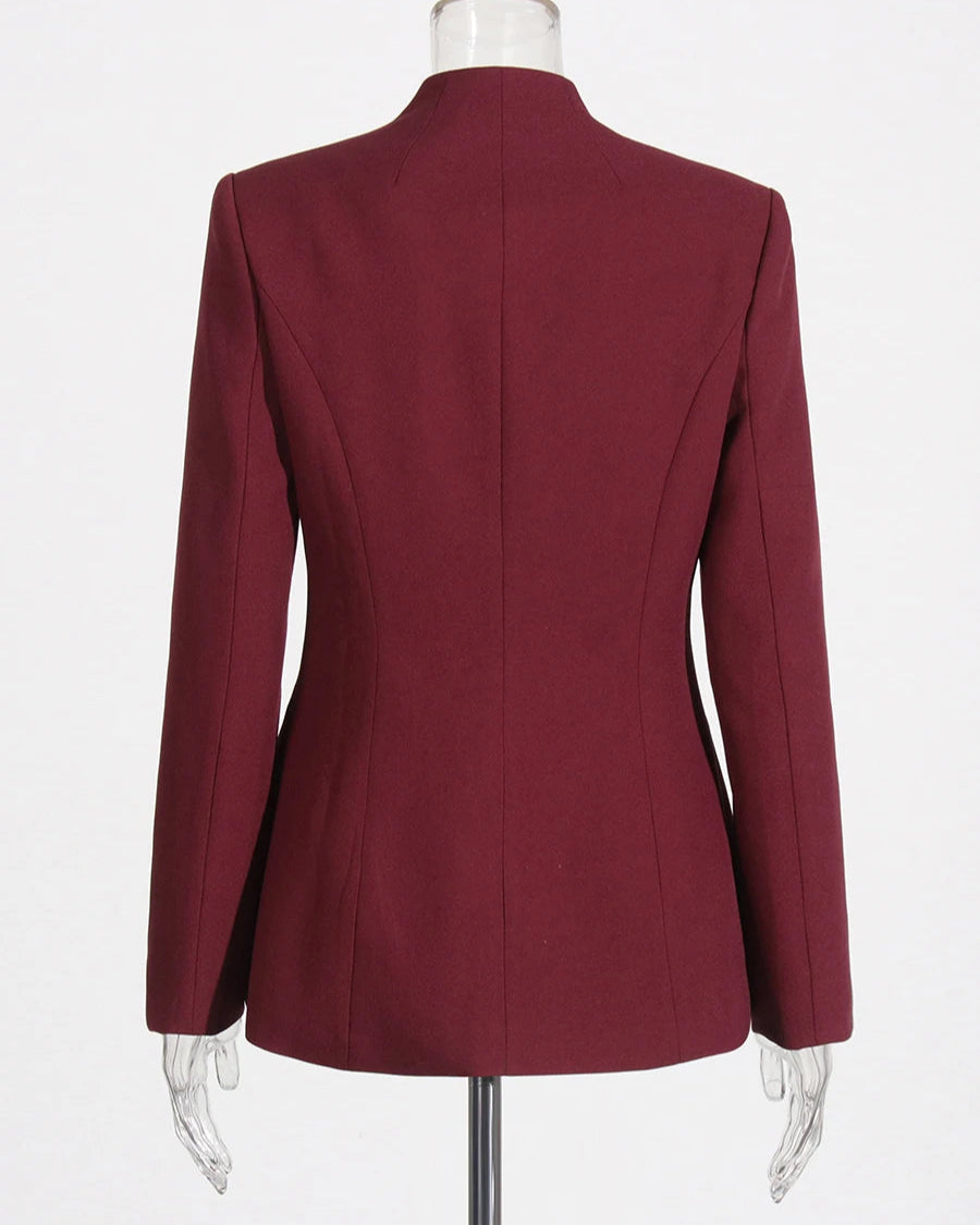 Conjunto de Alfaiataria – Blazer com Gola Alta e Calça de Cintura Alta com Botões Decorativos