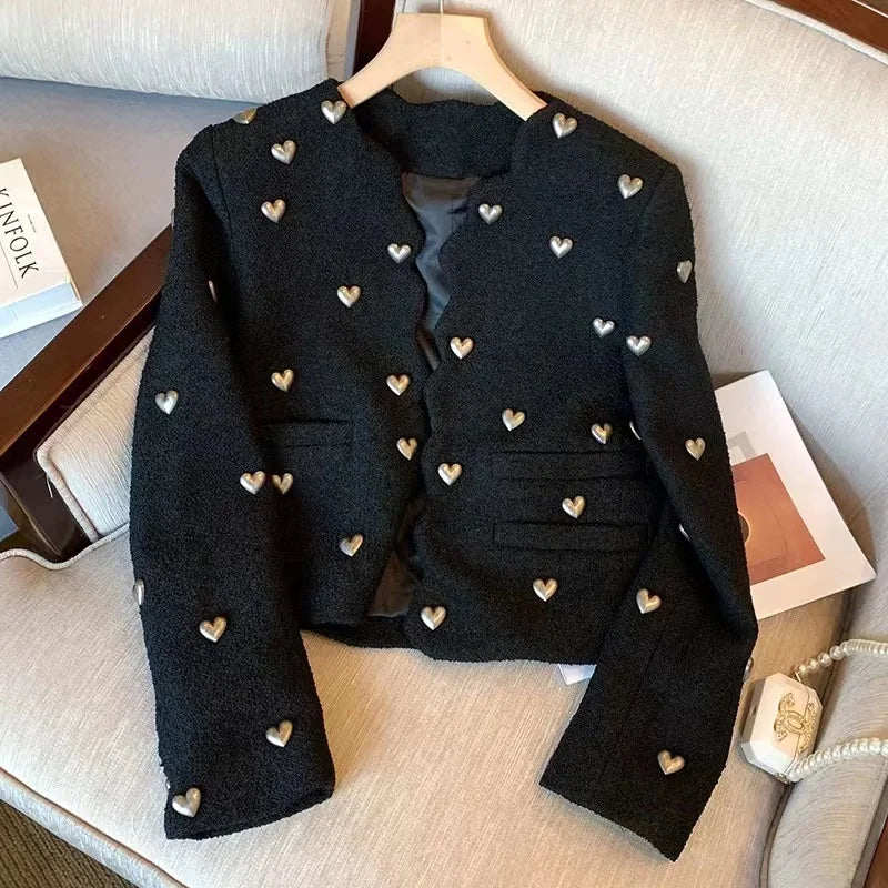 Blazer Detalhe Tecido Relevo Corações