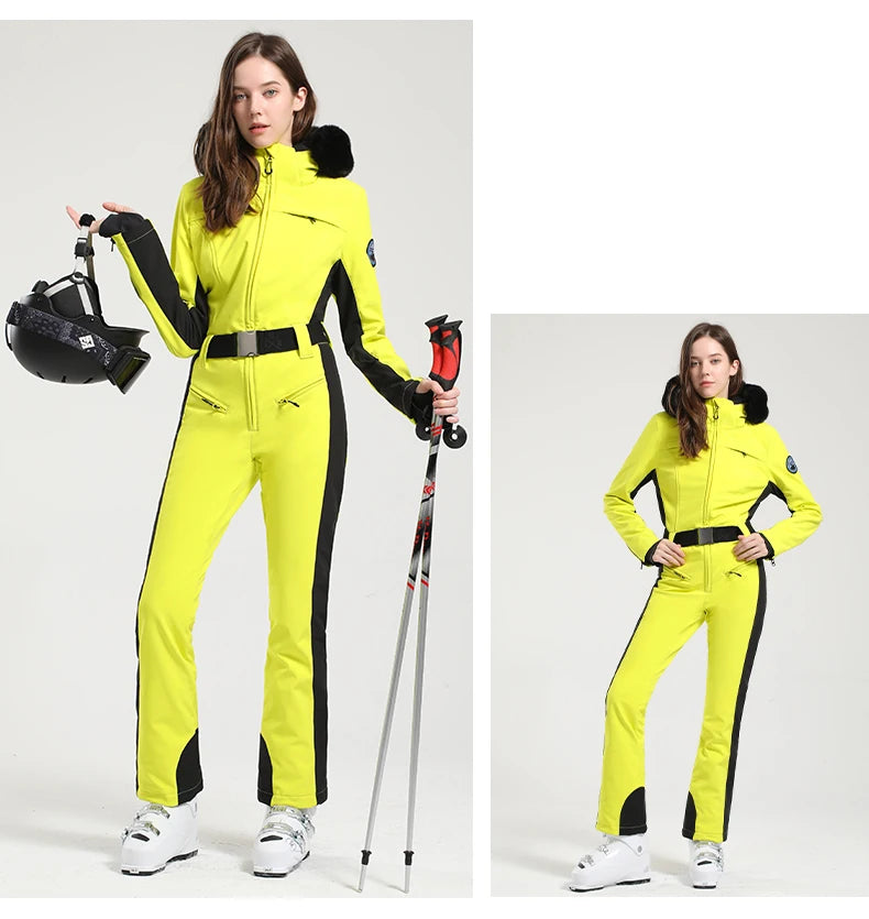 Macacão de Esqui Feminino GSOU SNOW – Peça Única, Acolchoado, Impermeável, Respirável e à Prova de Vento