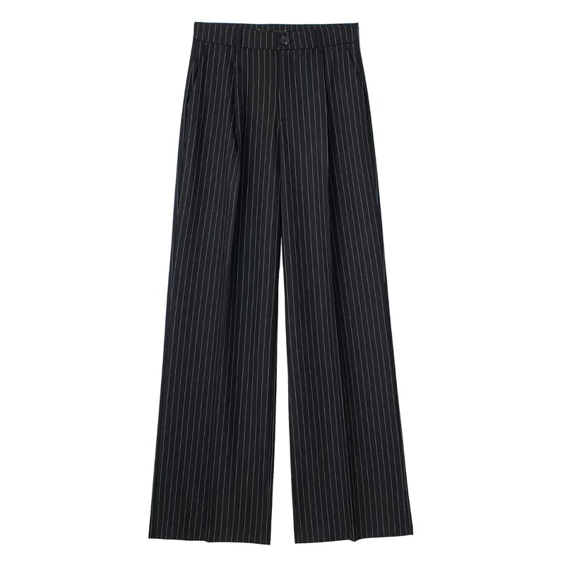 Calça de Alfaiataria Listrada – Cintura Alta e Silhueta Wide Leg Elegante