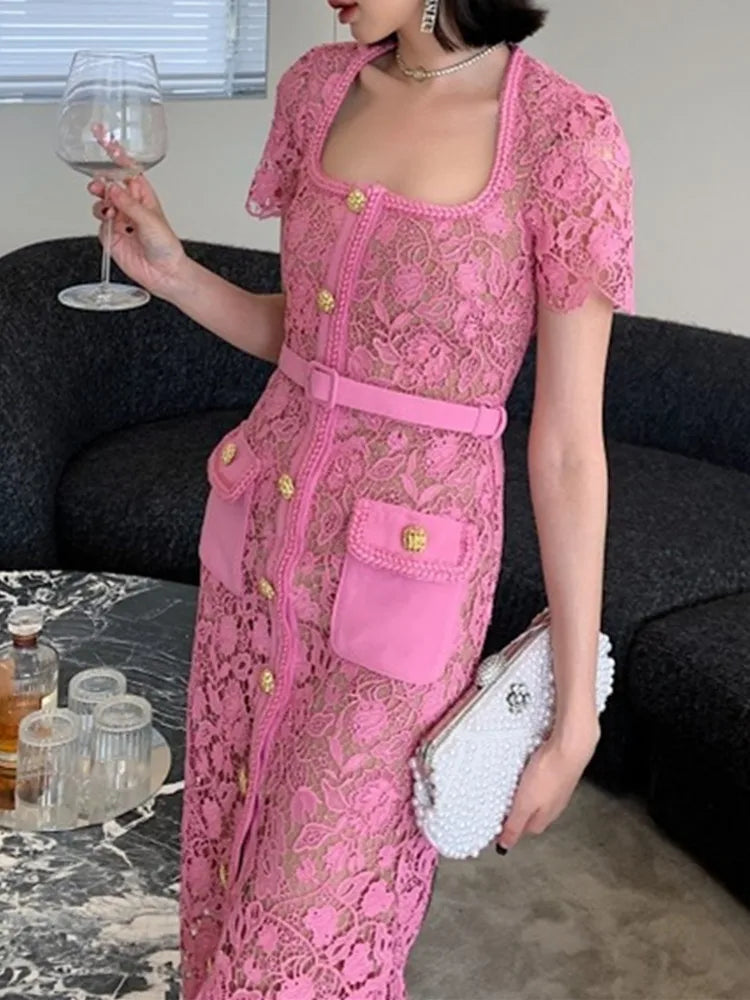 Vestido Renda Com Cinto - Luxo