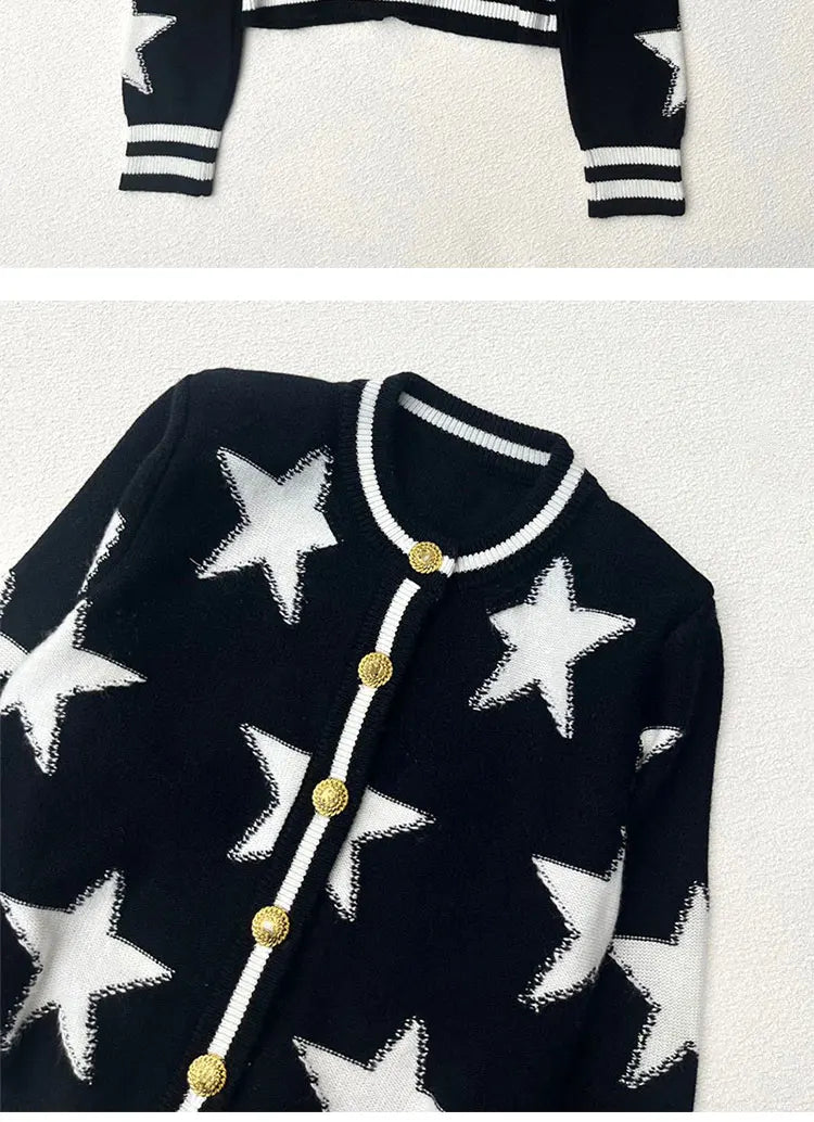Cardigan Tricot com Botões Dourados – Estilo Sofisticado