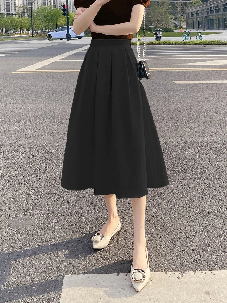 Saia Midi com bolsos alfaiataria