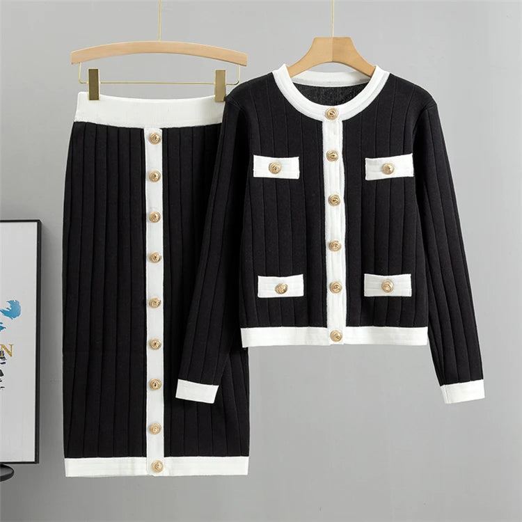Conjunto Tricô Saia e Cardigan