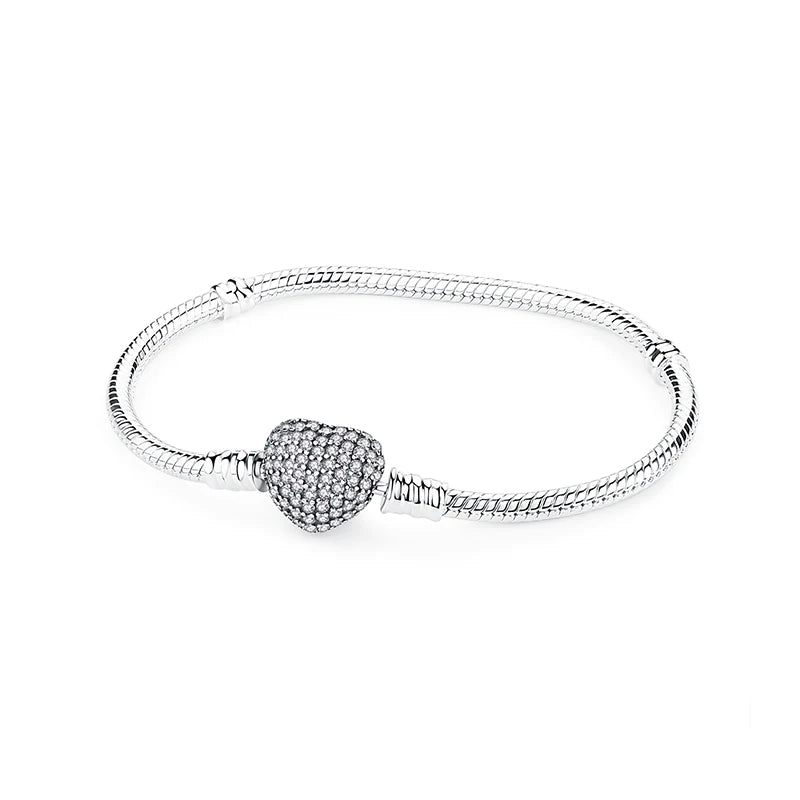 Pulseira de Prata 925 com Coração, Lua, Flor e Borboleta