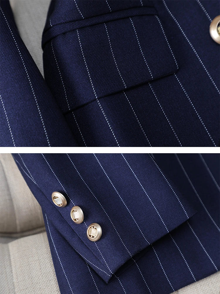 Conjunto Blazer e Calça alfaiataria - risca giz