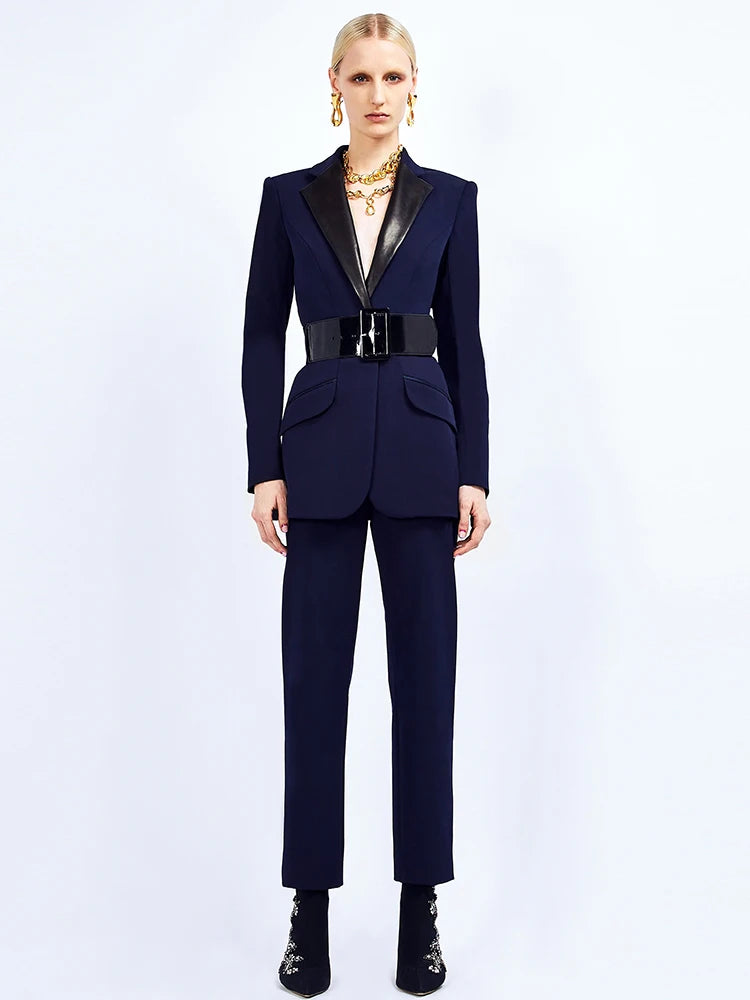Conjunto Blazer Com cinto couro - Alfaiataria