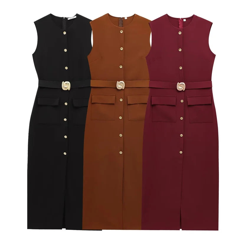 Vestido Midi sem Mangas – Elegância Casual
