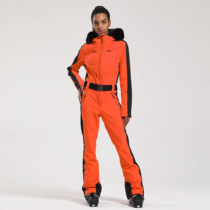 Macacão de Esqui Feminino GSOU SNOW – Peça Única, Acolchoado, Impermeável, Respirável e à Prova de Vento