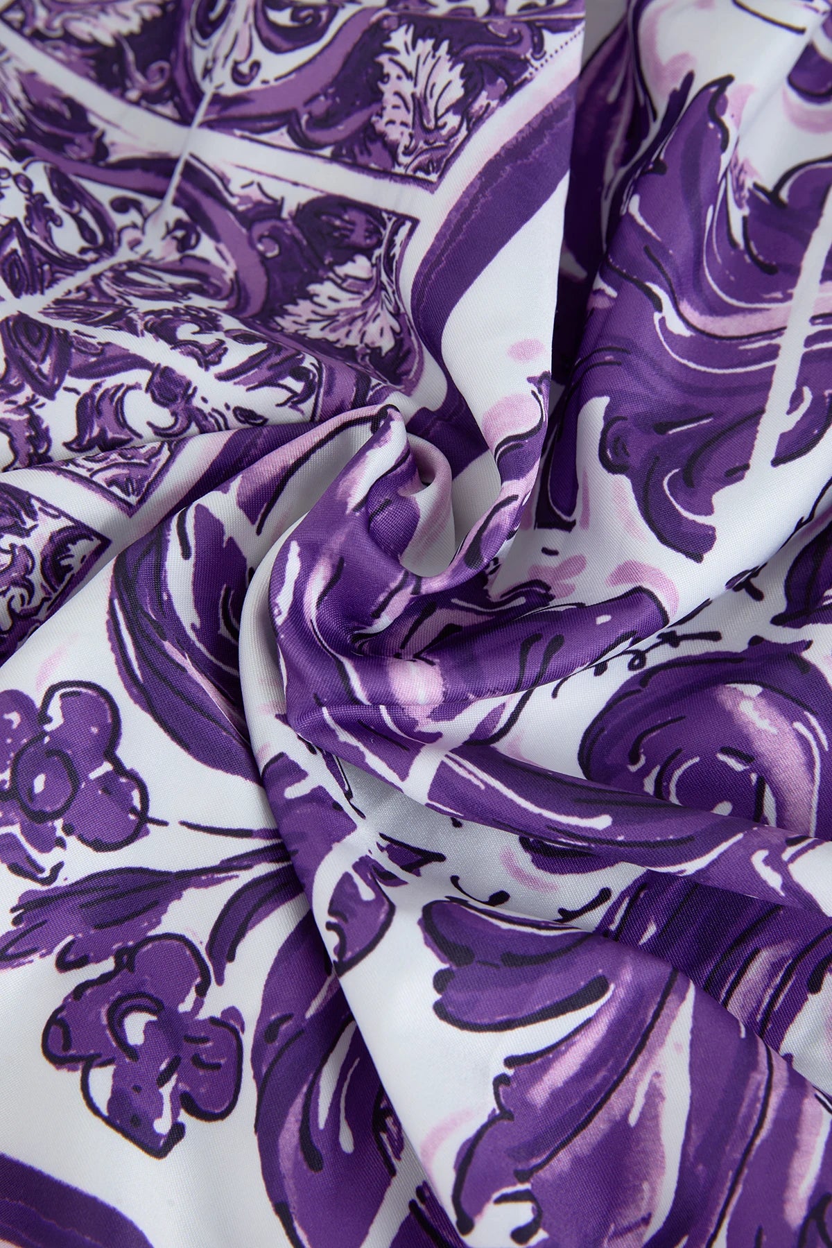 Vestido– Estampa Vintage, Gola Lapela, Cintura com Laço, Elegante, A-Line Slim, Roxo