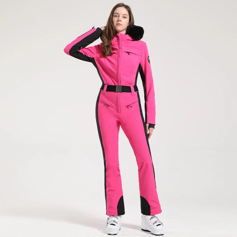 Macacão de Esqui Feminino GSOU SNOW – Peça Única, Acolchoado, Impermeável, Respirável e à Prova de Vento