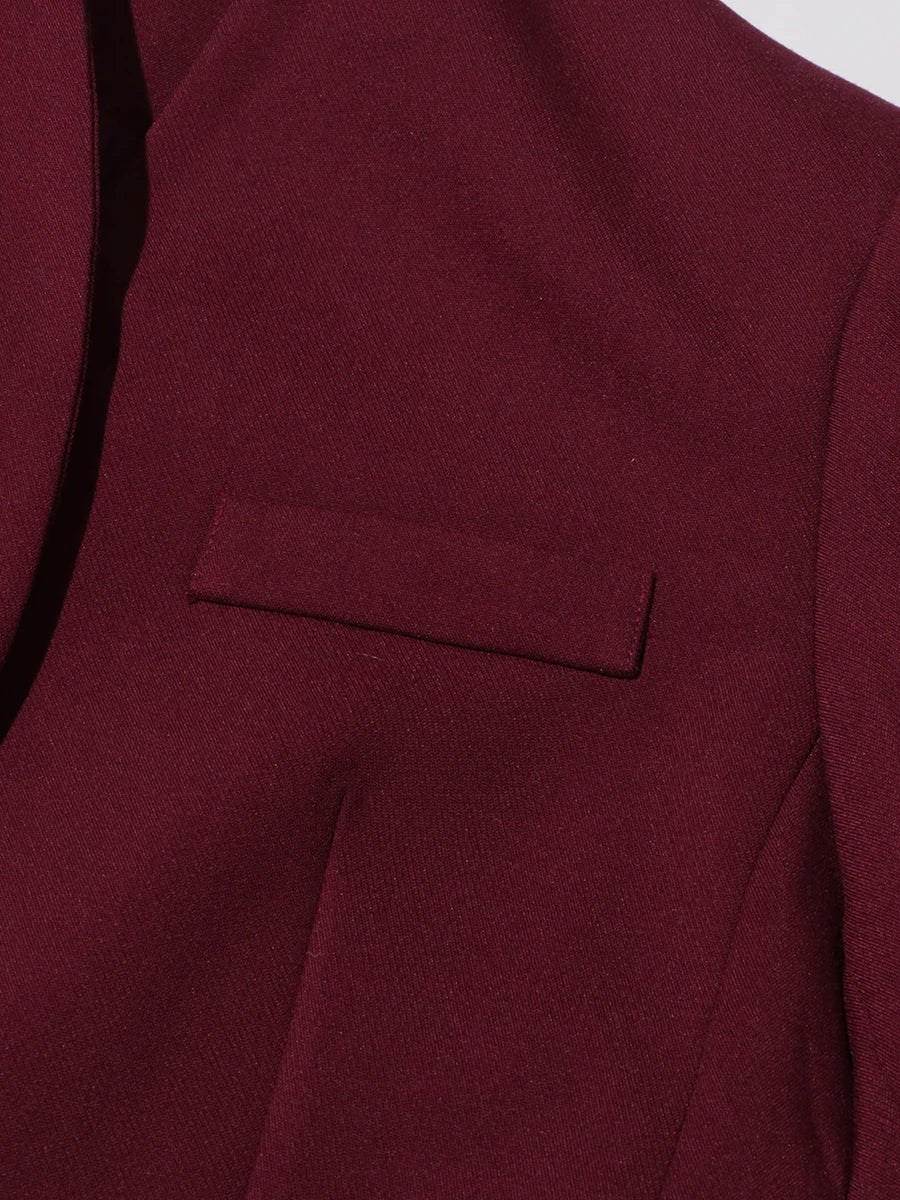 Conjunto de Alfaiataria – Blazer com Gola Alta e Calça de Cintura Alta com Botões Decorativos