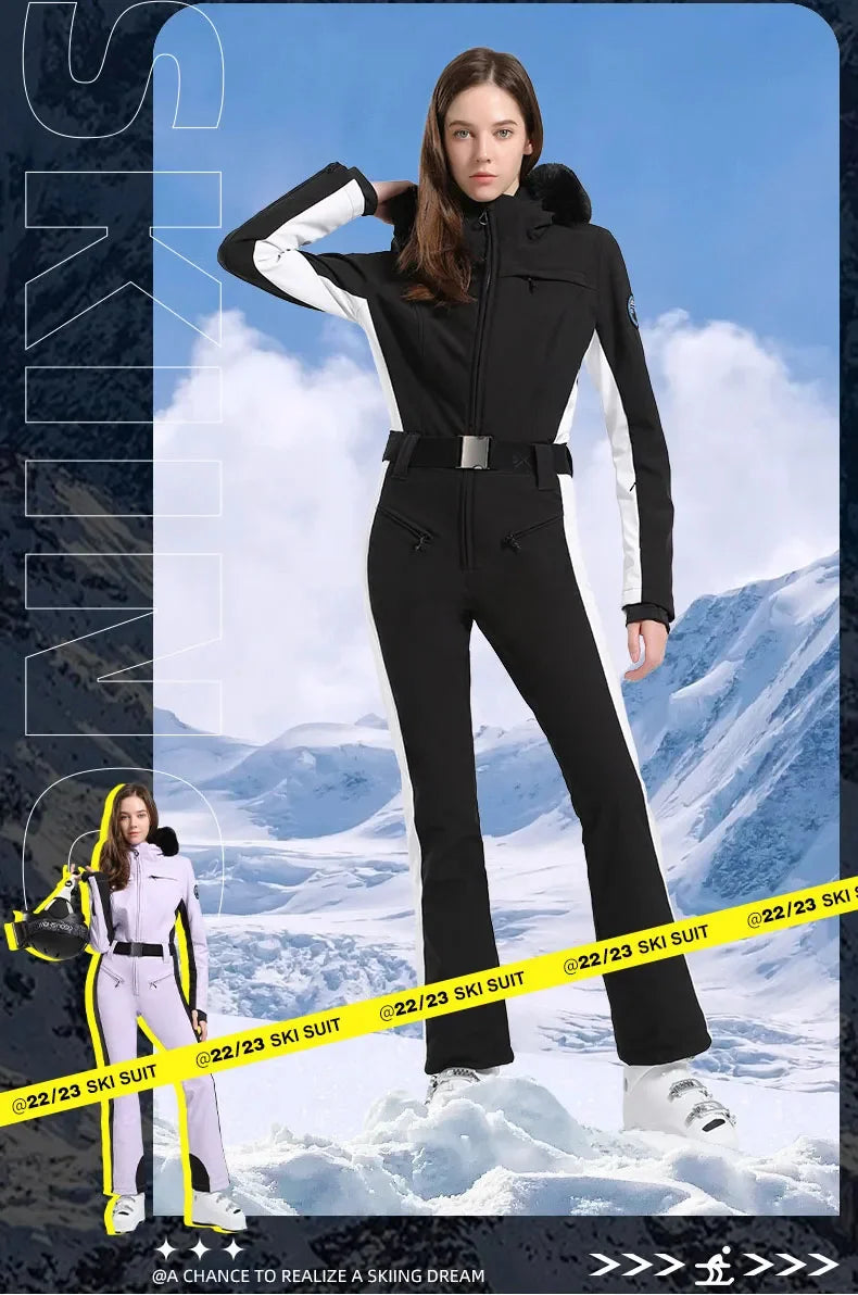 Macacão de Esqui Feminino GSOU SNOW – Peça Única, Acolchoado, Impermeável, Respirável e à Prova de Vento