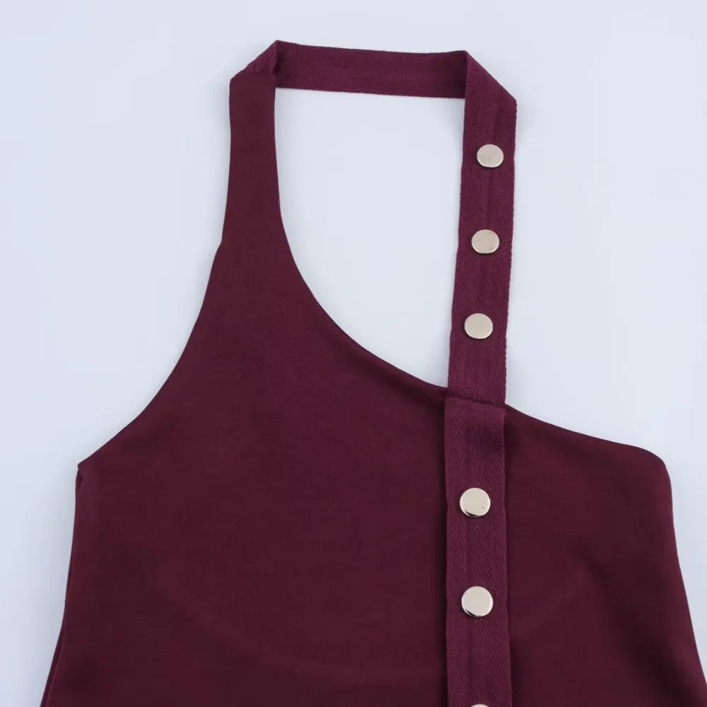 Conjunto Assimétrico Retrô Chic com Top de Amarração e Saia Midi com Fenda – Elegância de Verão em Silhueta Esculpida