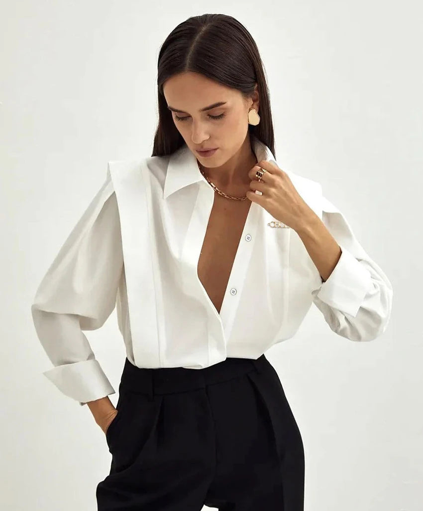 Blusa CHCH Elegante – Gola Clássica e Babados