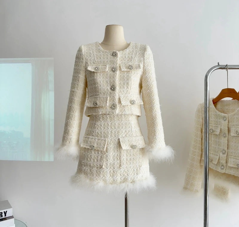 Conjunto Blazer Tweed e Pluma - Novidade