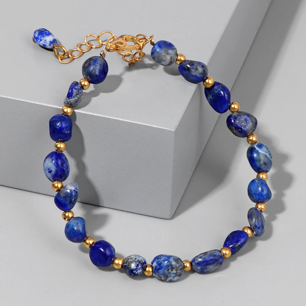 Pulseiras Pedras Naturais (Quartzo Rosa, Ágata) com Corrente Dourada, Estilo Bangle