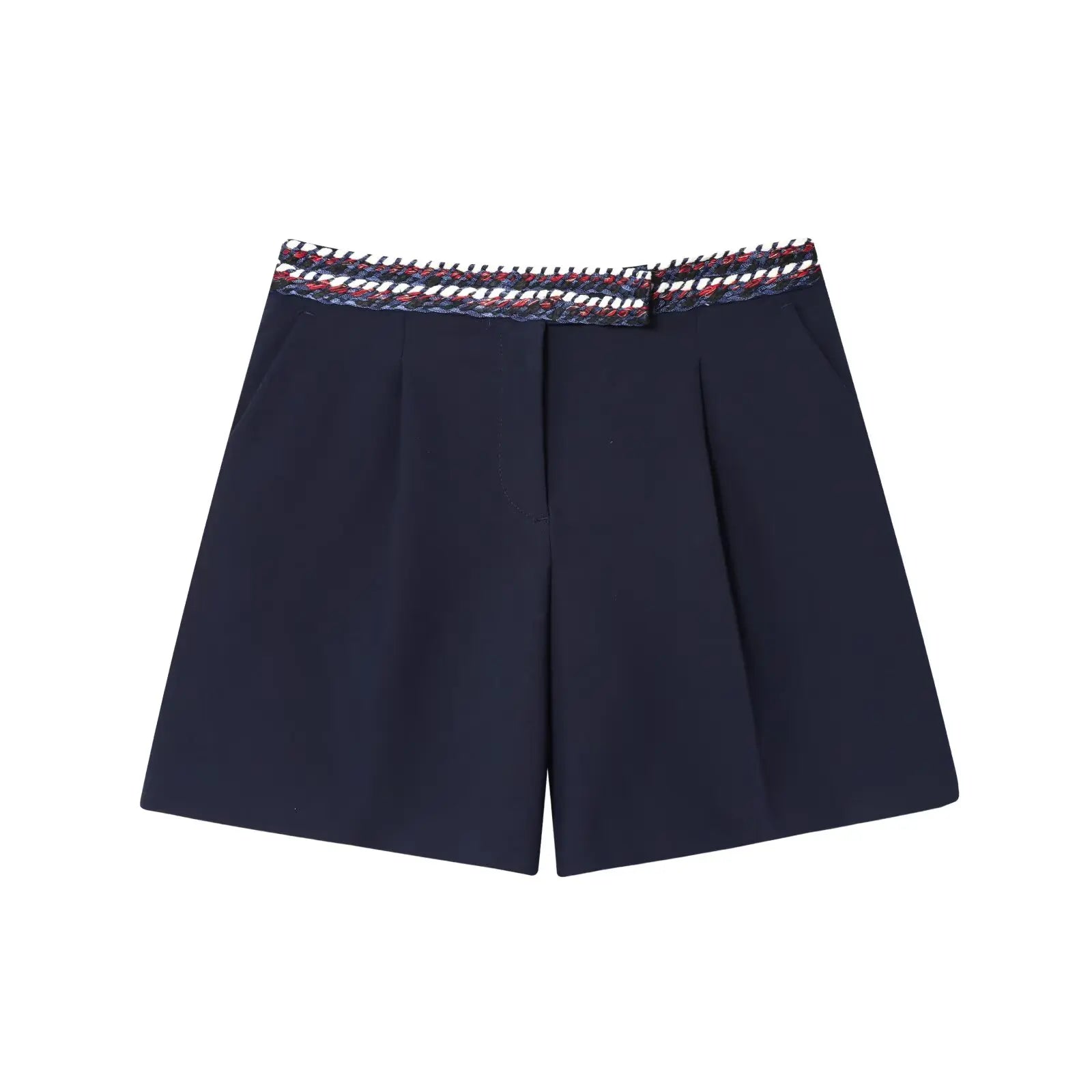 Conjunto – Shorts e Blusa Sem Mangas, Gola Redonda com Detalhes e Shorts de Cintura Alta com Bolsos Laterais