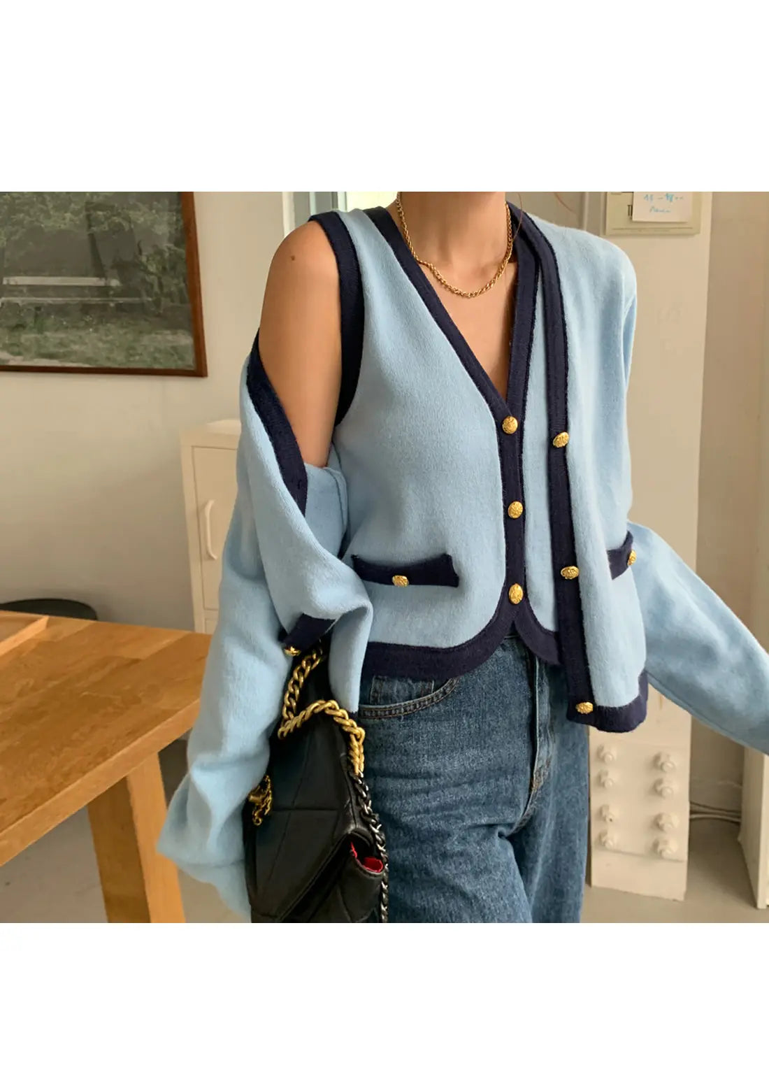 Conjunto Cardigan e Regata tricô