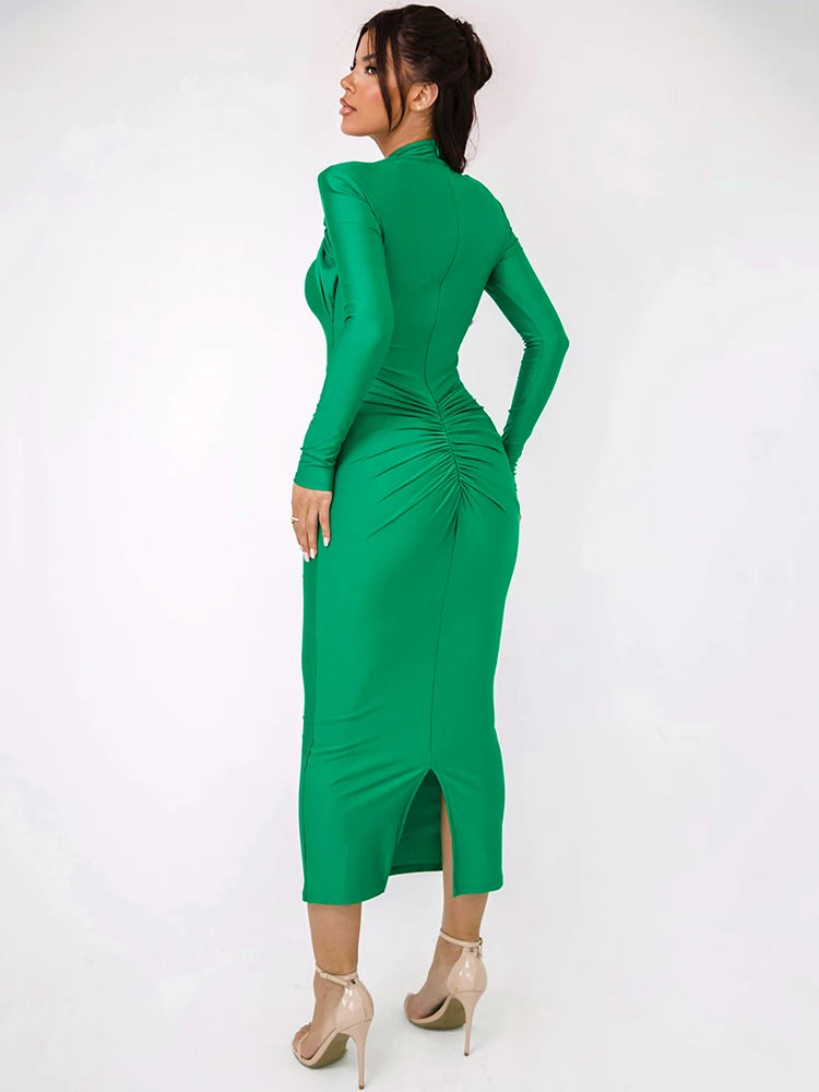 Vestido Maxi Sexy com Fivela de Metal